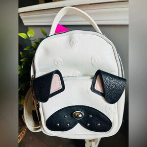 Betsey Johnson Skulltastic Print Dog Face Mini Backpack Skull Bag NWT